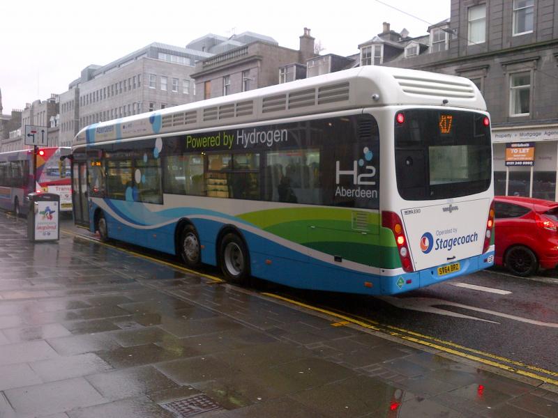 Aberdeen Hydrogen bus: Official launch of this project in Aberdeen on 11th March 2015 and one is seen in service on the same day in the pouring rain Photo of Aberdeen Hydrogen bus