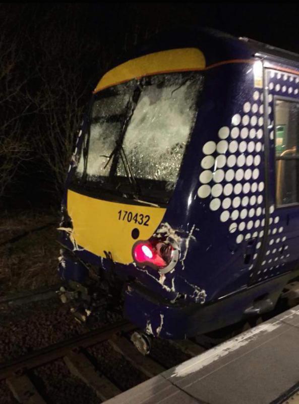 170432 after hitting a tree between Keith and Elgin: This was taken about an hour after 170432 went into a tree at speed in high winds in March 2015. Photo of 170432 after hitting a tree between Keith and Elgin