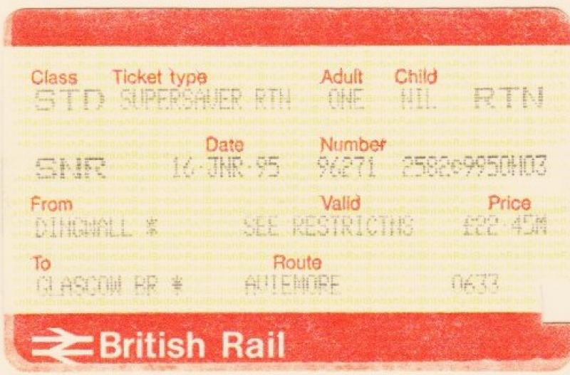 What Is The Oldest Ticket You've Still Got? : Oldest ticket I've still got is from January 16th 1995. Dingwall to Glasgow. And for £22.45. Photo of What Is The Oldest Ticket You've Still Got?