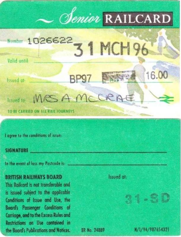 What Is The Oldest Ticket You've Still Got? : One of my late Gran's old Senior Railcards from 1996. Photo of What Is The Oldest Ticket You've Still Got?