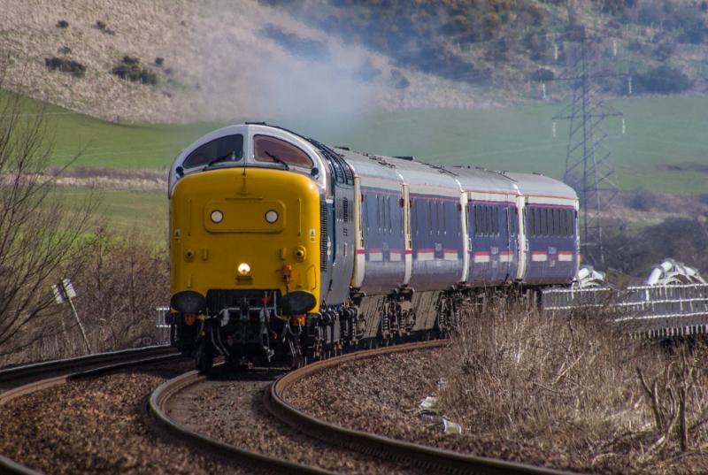 55003 Meld: Crossing the river Earn with sleeper stock. 27/03/15 Photo of 55003 Meld