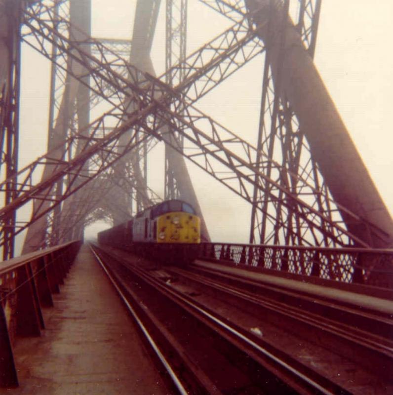 Cement for Granite: A Class 40 heading over the Bridge with the Oxwellmains to Aberdeen cement train in 1976. A lineside experience not to be missed! Photo of Cement for Granite