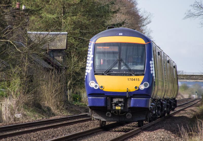 170415: 170415 passes the site of Forgandenny station on its way to Aberdeen.17/04/15. Photo of 170415