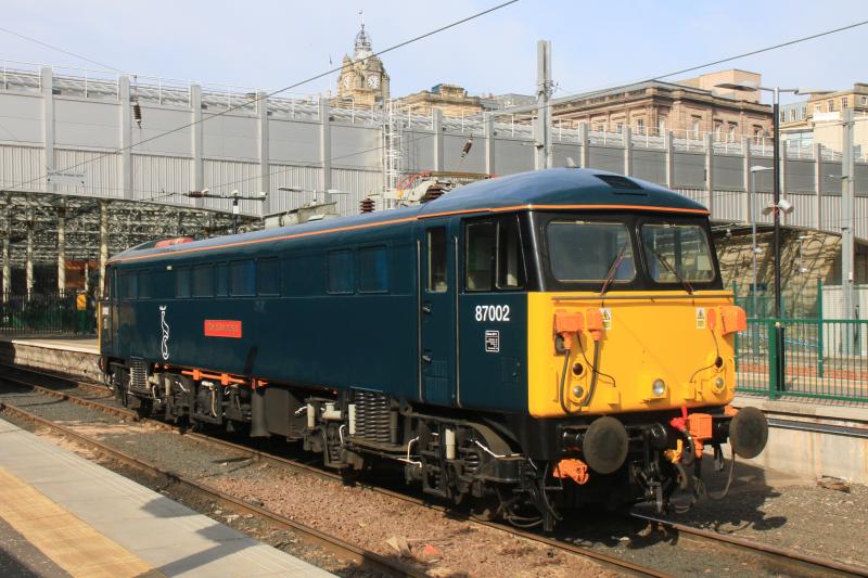 87002: 87002 stabled in the Motorail siding at Waverley (Full Sun) on 17/04/2015 Photo of 87002