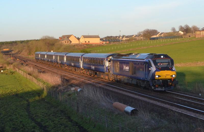 68007 5L70 : ScotRail liveried 68 at Allandale on 5L70 Cardenden to Motherwell ECS on 23rd April 2015. Photo of 68007 5L70