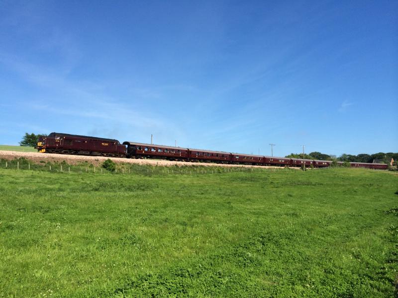 37516 1H79 Royal Scotsman Arbroath:
37516 leads the Royal Scotsman out of Arbroath in May 2014 Photo of 37516 1H79 Royal Scotsman Arbroath