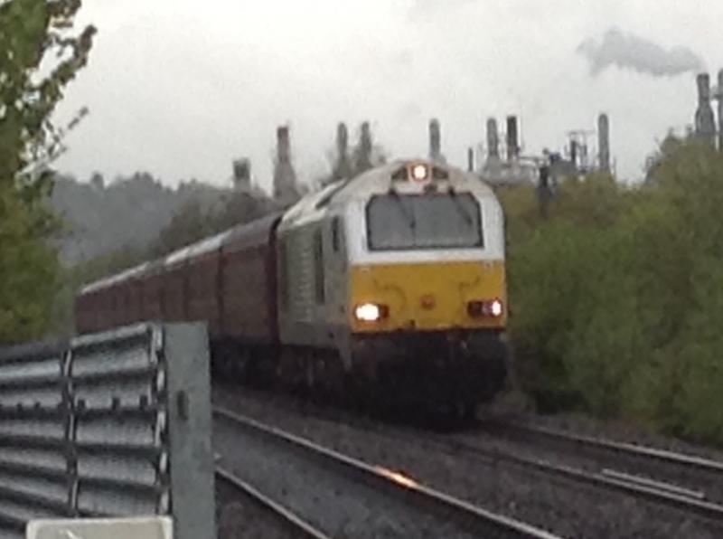 Class 67: Class 67 67015 through Stirling to Grange-over Sands on a very wet Tuesday 05/05/15 Photo of Class 67