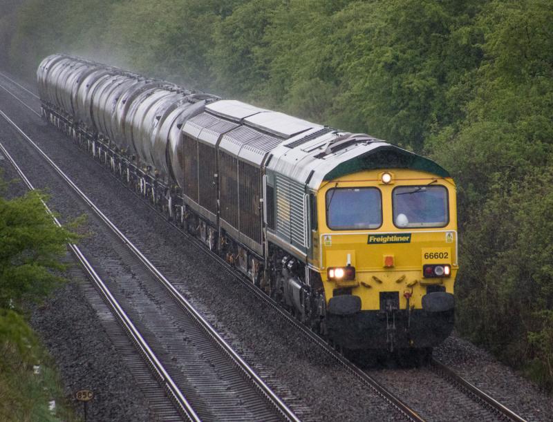 66602: 66602 passes Forgandenny with cement tanks for Aberdeen. 05/05/15 Photo of 66602
