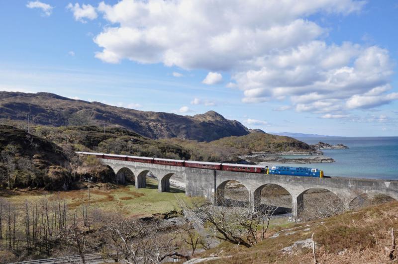 Deltic to Mallaig: 55022 crossing Nan Uamh Viaduct en route to Mallaig with The Royal Scotsman 2nd May 2015. Photo of Deltic to Mallaig