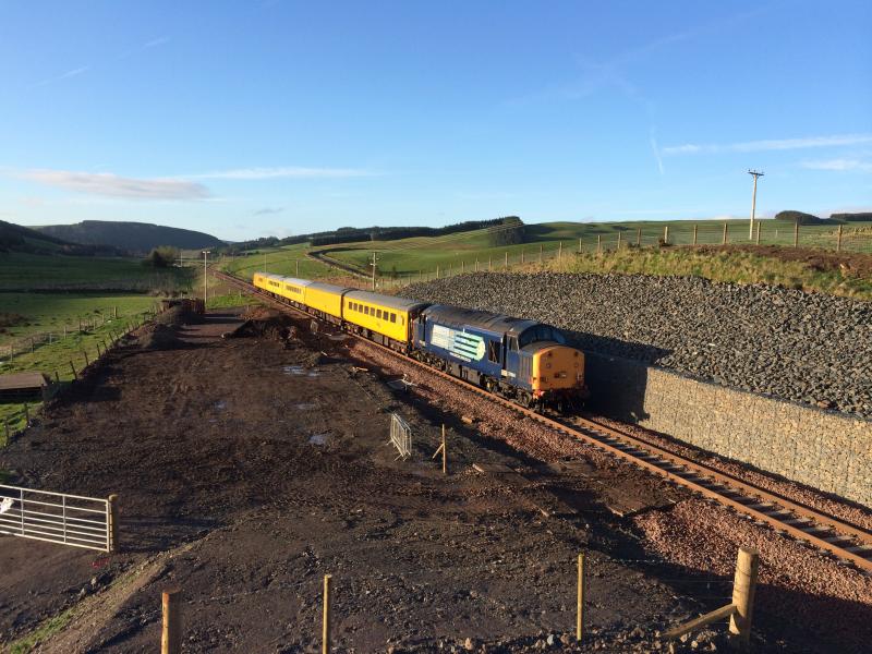 9702 37604 1Q12 Heriot 130515: 37604 propels the PLPR and RSC test train south past Heriot on the second day of testing the Borders Railway Photo of 9702 37604 1Q12 Heriot 130515