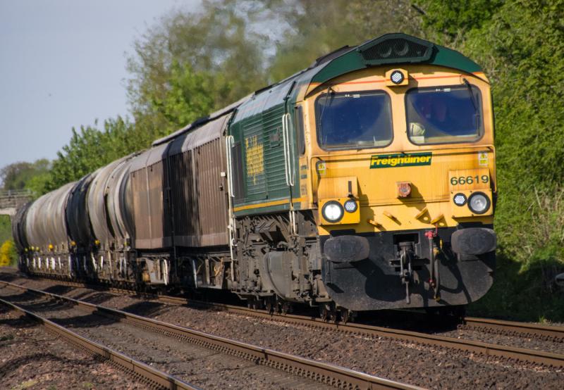66619: 66619 on Aberdeen cement tanks passes Forgandenny this morning. Photo of 66619