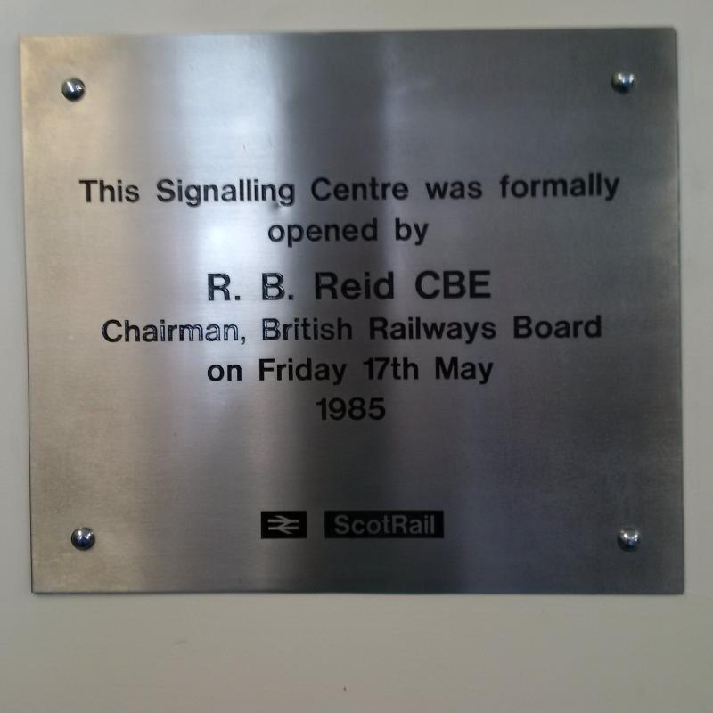 Dundee SC plaque: The plaque inside Dundee SC commemorating the official opening after the area was rationalised/resignalled. Photo of Dundee SC plaque