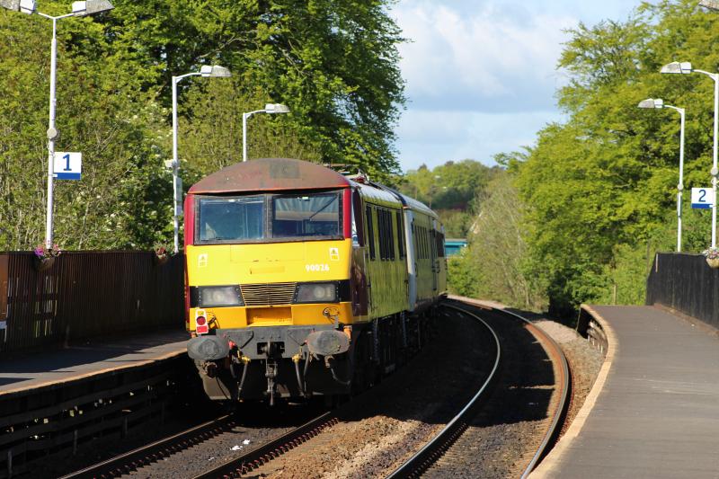 90026: being hauled through livingston south with sleeper ecs to polmadie 30 may 2015 Photo of 90026
