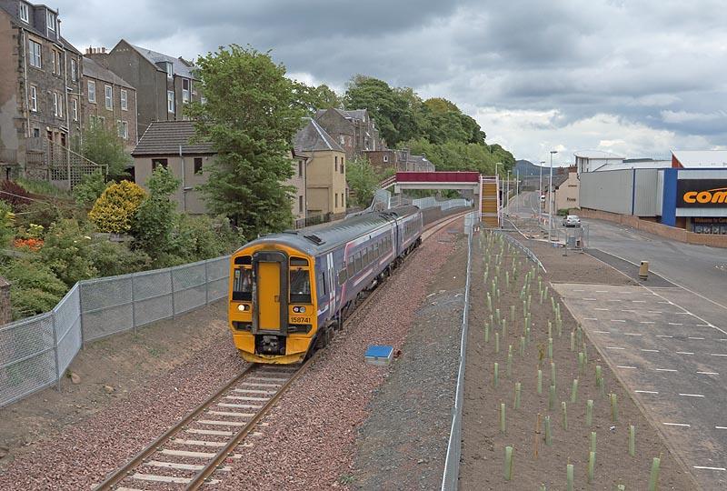 158741 at Low Buckholmside, Galasheils: Photographed at Low Buckholmside in Galashiels on the morning of 8th June 2015, 158741 is on a driver training run from Tweedbank to Newcraighall on the Borders Railway. Photo of 158741 at Low Buckholmside, Galasheils