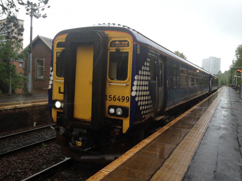 156499: 156499 waits at Pollokshaws West operating the 2A41 0857 Barrhead to Glasgow Central on the 6th June 2015. Photo of 156499