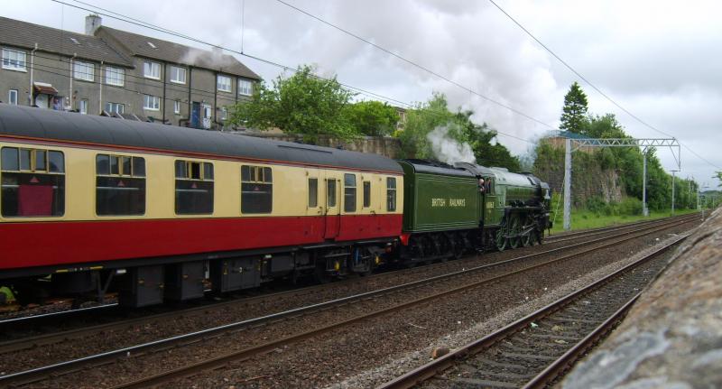 60163 Tornado 20th June 2015.: Having attached empty coaches at Mossend Tornado leaves Coatbridge Central for Stirling and ultimately Inverness. Photo of 60163 Tornado 20th June 2015.