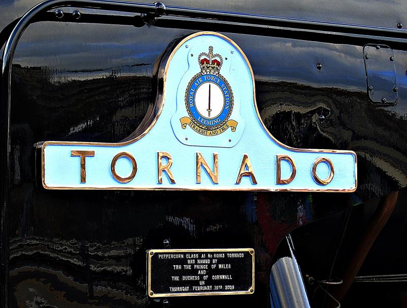Tornado: Tornado 60163 at Waverley Station Edinburgh. Smoke deflector and nameplate. Photo of Tornado