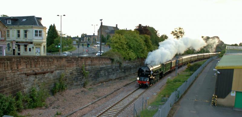 Tornado steams through Alloa: 60163 passes the site of old Alloa Station, now a leisure centre, on the Prince's Trust Rail Tour on 23 June. Photo of Tornado steams through Alloa
