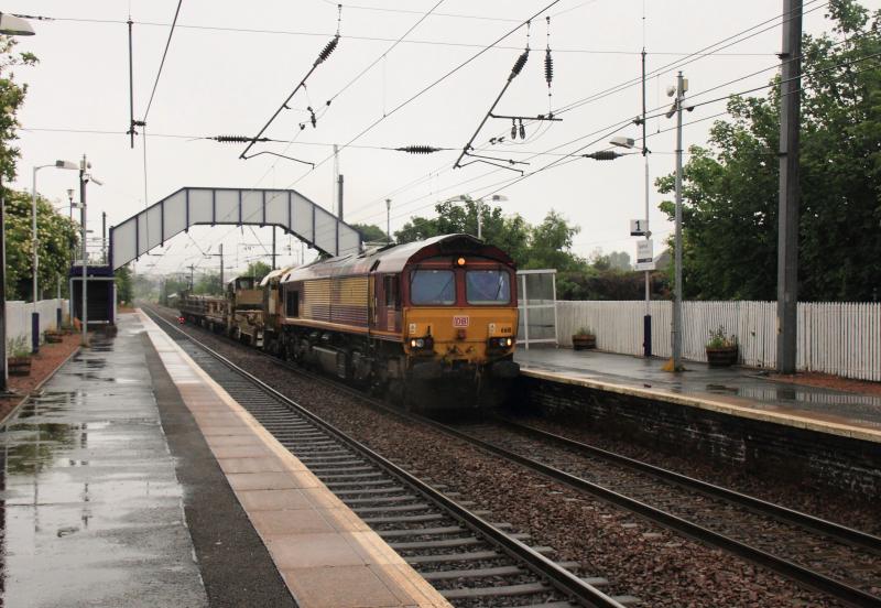 6K40: 66111 leading 6k40 09.53 Millerhill to Forsinard Cwr passing through a damp Slateford station on 04/07/2015 Photo of 6K40