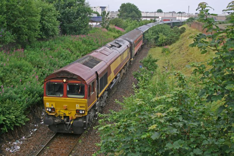 DBS 66155 on 5Z43 refurbished FGW HST stock to Laira TMD up Mauchline line on 28-07-15.jpg: Photo of DBS 66155 on 5Z43 refurbished FGW HST stock to Laira TMD up Mauchline line on 28-07-15.jpg