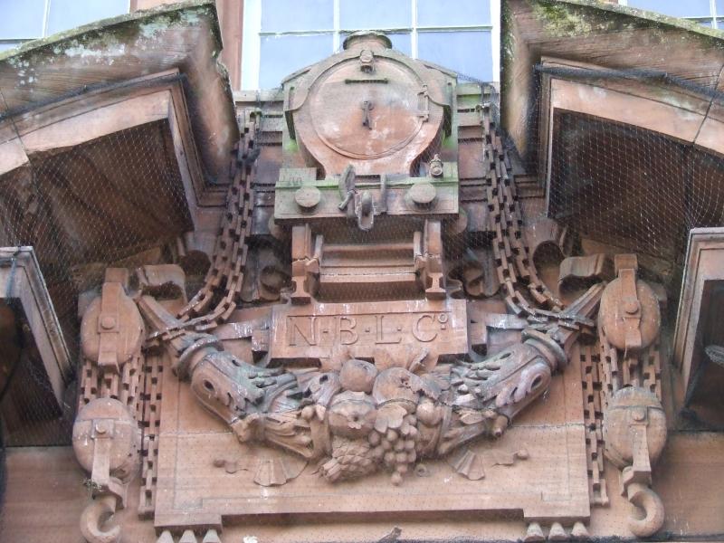 North British Works Offices: Here is a photo I took on Saturday of the ornamental stone carving above the entrance to the offices of the former North British Loco Works in Glasgow. Photo of North British Works Offices