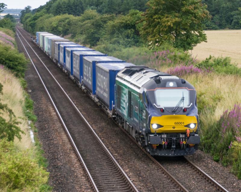 68001: 68001 with 4A13 passes Forgandenny. 10/08/15 Photo of 68001