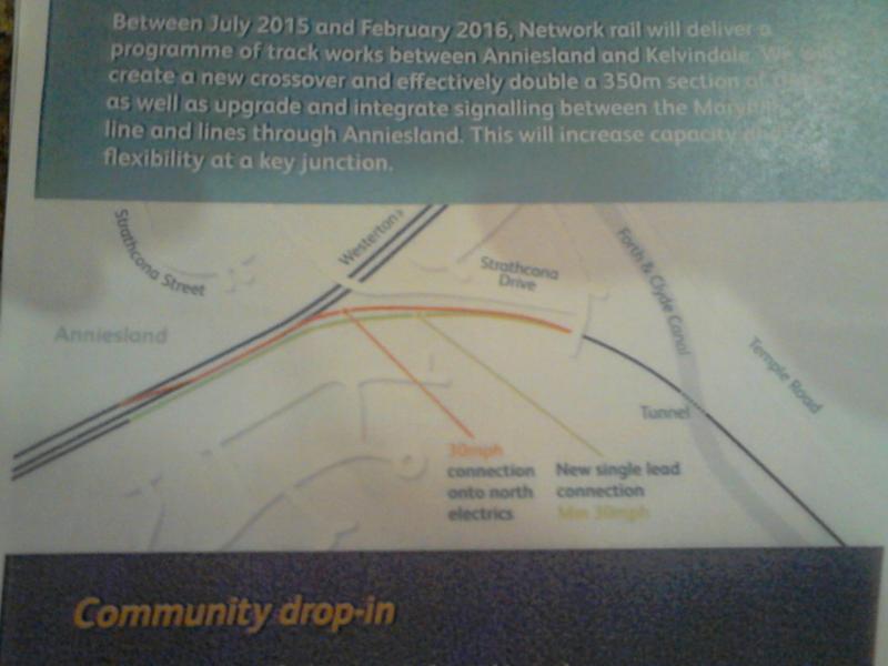 Anniesland-Kelvindale connection: Diagram showing proposed track layout to be installed between Anniesland and Kelvindale. Photo of Anniesland-Kelvindale connection