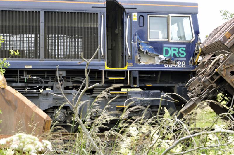 66428 OOps Front end: 66428 with new style Brakes at Polquhap on Wed 5th Aug 2015 Photo of 66428 OOps Front end