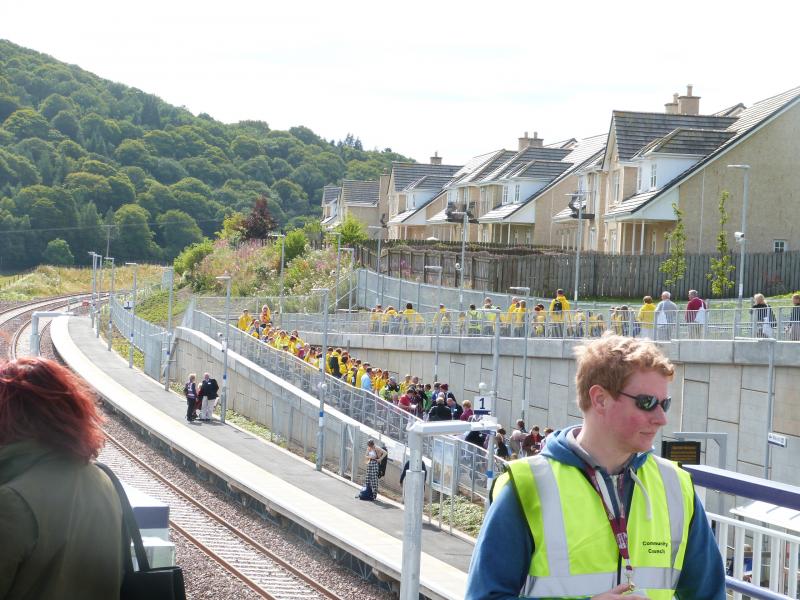 Stow Station 05/09/15 Golden Ticket Day: A view of Stow Station ramps lined with the winners of the school childrens Photo of Stow Station 05/09/15 Golden Ticket Day