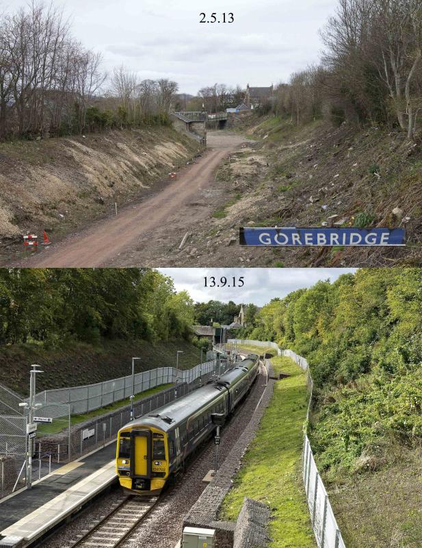 GOREBRIDGE STN THEN AND NOW 158702-734.jpg: Photo of GOREBRIDGE STN THEN AND NOW 158702-734.jpg