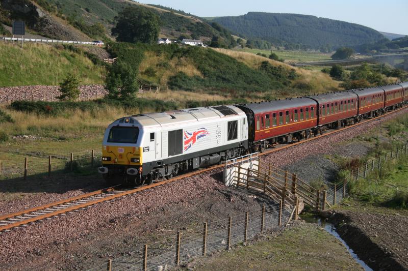 Class 67 on the Waverley route: 67026 Returning north on the steam special approaching Heriot 27/09/2015 Photo of Class 67 on the Waverley route