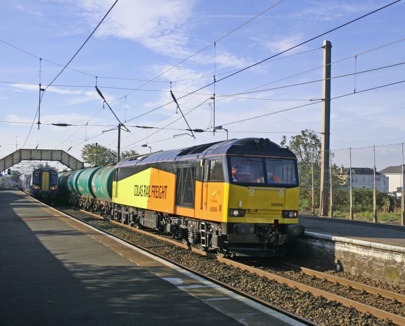 Colas 60056 on 6R46 to Prestwick Airport fuel terminal at Prestwick Town 29/05/15: Photo of Colas 60056 on 6R46 to Prestwick Airport fuel terminal at Prestwick Town 29/05/15