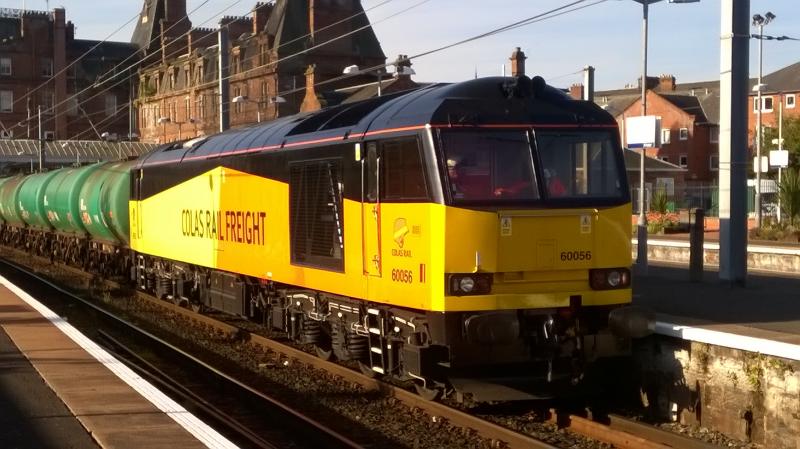 Tug on the tanks: Colas Rail 60056 waits for the signal at Ayr station
after running round the 6R46 Grangemouth - Prestwick av gas working. Photo of Tug on the tanks