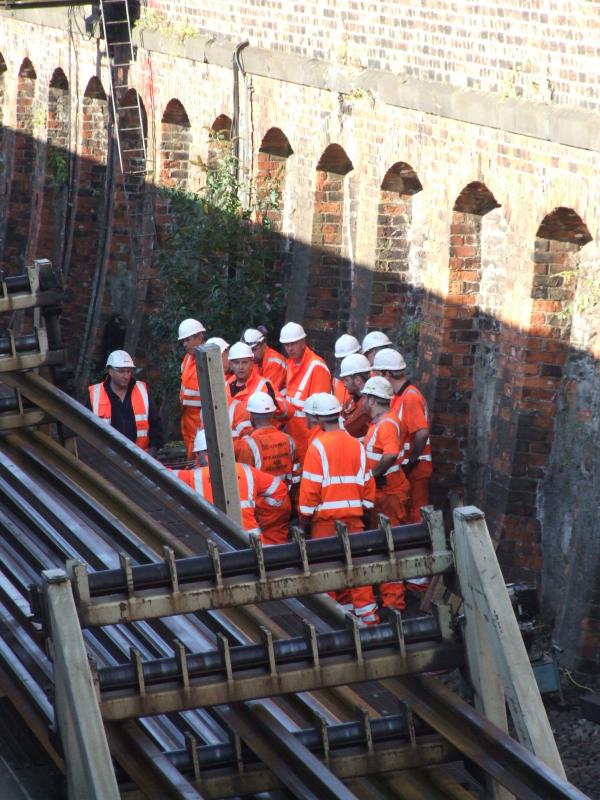 Derailment at Dundee: An engineering conference at the Dock Street tunnel derailment, Dundee. Picture taken 29th September 2015 Photo of Derailment at Dundee