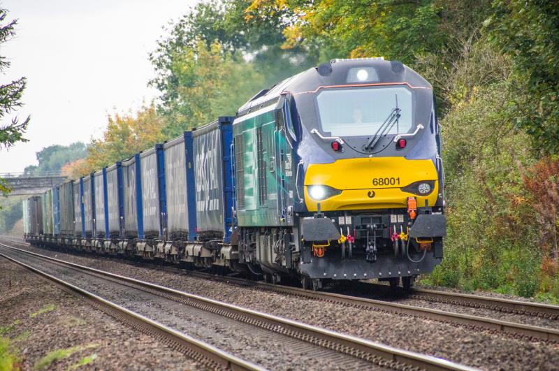 68001: 68001 with 4A13 passes Forgandenny. Photo of 68001