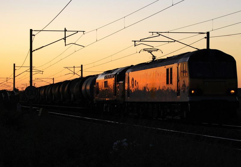 The Golden Tractor: EWS 37401 heads SB from Mossend DIT in the summer gold sun :) Photo of The Golden Tractor