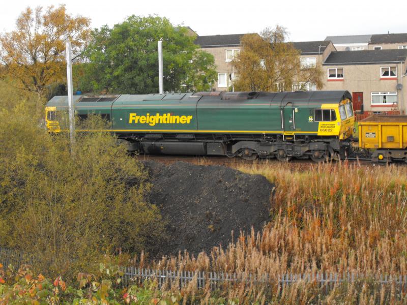 66622 on 6K13: 66622 working 6K13 2127 Mossend to Polmont Junction on Sunday 25th October 2015. Photo of 66622 on 6K13