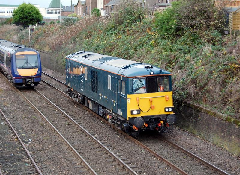 73966 Arbroath: Working 0B73 1010 Craigentinny - Aberdeen route refresher/driver training run, 73966 passes AH45 and in to the Absolute Block section to Inverkeilor. 10th November 2015 Photo of 73966 Arbroath