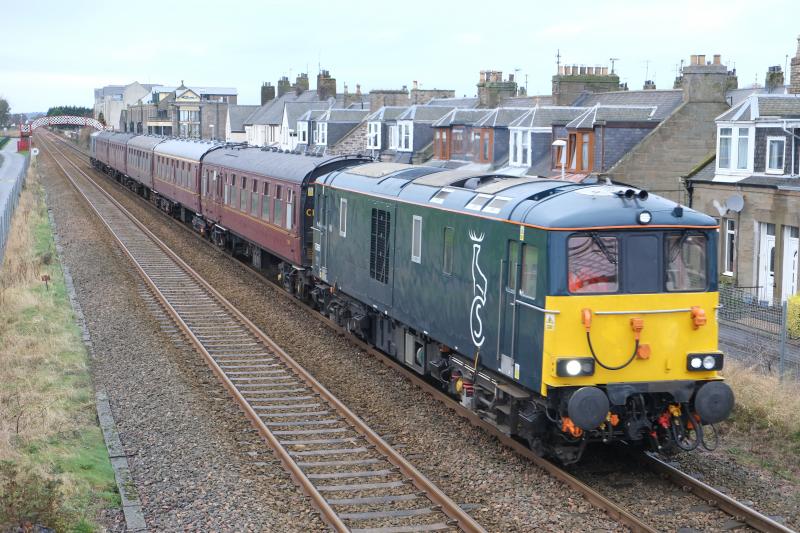 Photo of Caledonian Sleeper Locos at Golf Street Carnoustie