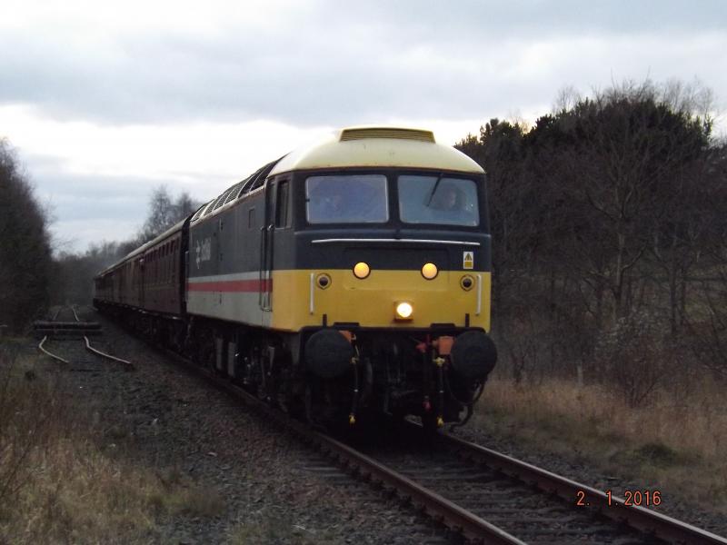DSCF3479.JPG: Echoes of the Eighties - A Class 47 heads towards Boness on 2nd January 2016. Photo of DSCF3479.JPG