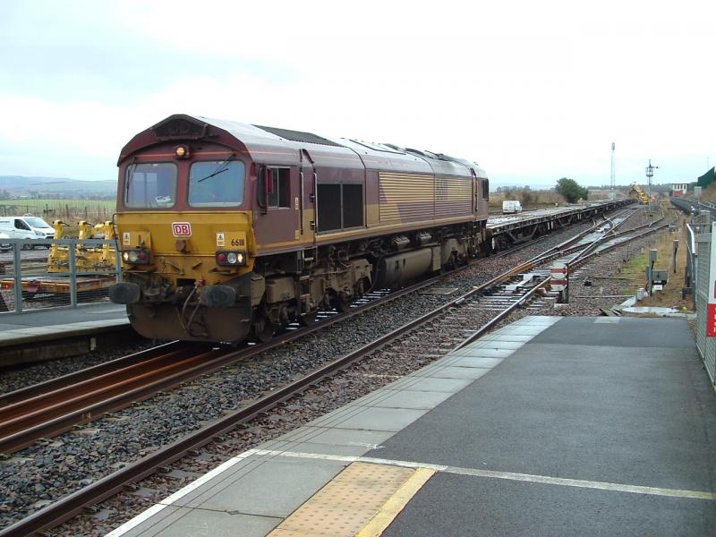66111 Laurencekirk 10 Jan 2016 - 2: Another view of 66111 on Track-laying duty. Photo of 66111 Laurencekirk 10 Jan 2016 - 2
