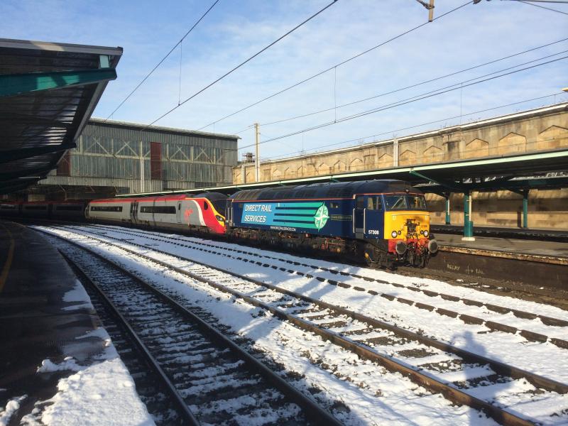 57308 390042 5Z57 170116 Carlisle: 57308 at Carlisle with a pendolino drag Polmadie to Preston via GSW. The 57 was detached here Photo of 57308 390042 5Z57 170116 Carlisle