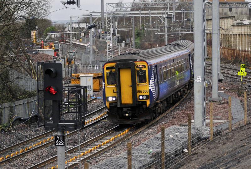 156508 On the Anniesland Chord: Driver Training Run Sunday 24th Jan 2016.Comes onto the new Anniesland Chord on its way from Cadder DPL to Springburn on the Clockwise journey. Photo of 156508 On the Anniesland Chord