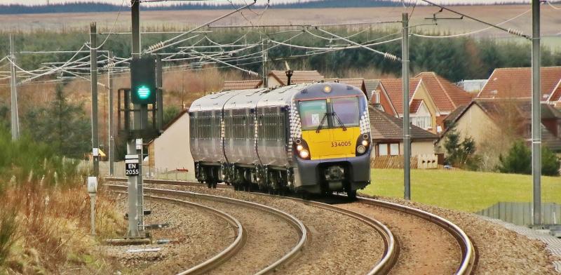 Railway Pictures 036 (1280x628).jpg: 334005 On the approach to Blackridge Station, with an Edinburgh bound service. Photo of Railway Pictures 036 (1280x628).jpg