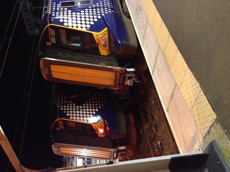 Early hours Gourock: A pair of 380's stabled at Gourock awaiting cleaning before recommencing duties later that morning Photo of Early hours Gourock