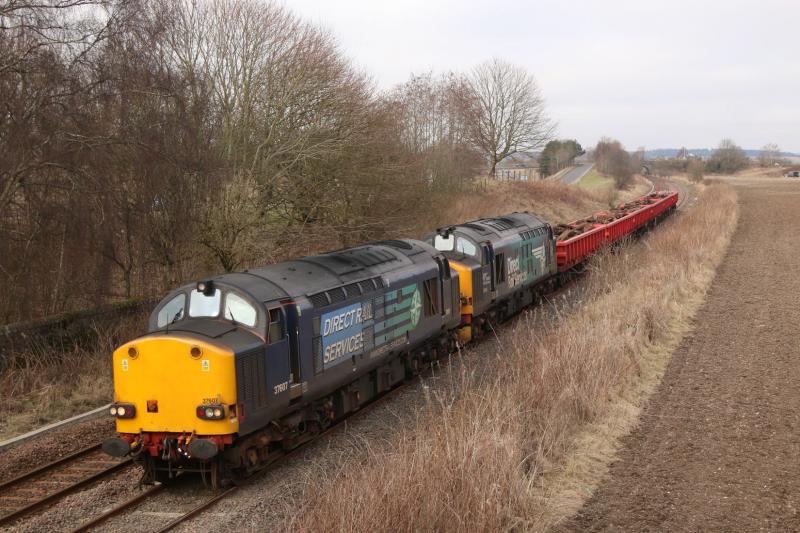 37's on Georgemass Jn to Mossend: Class 37's 37607 and 37218 pass luncarty 17/03 Photo of 37's on Georgemass Jn to Mossend