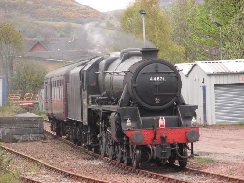 Black 5 #44871 brews up at Dumbarton Central 4 May 2016: 44871 brews up at Dumbarton Central prior to heading for Fort William later Photo of Black 5 #44871 brews up at Dumbarton Central 4 May 2016