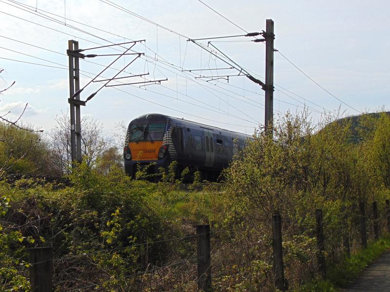 2x Class 334s at Milton: Two class 334 units running as a 6 car set is seen at Milton with the 2H13 14:48 Edinburgh Waverley to Helensburgh Central on Friday 6th May 2016. Photo of 2x Class 334s at Milton