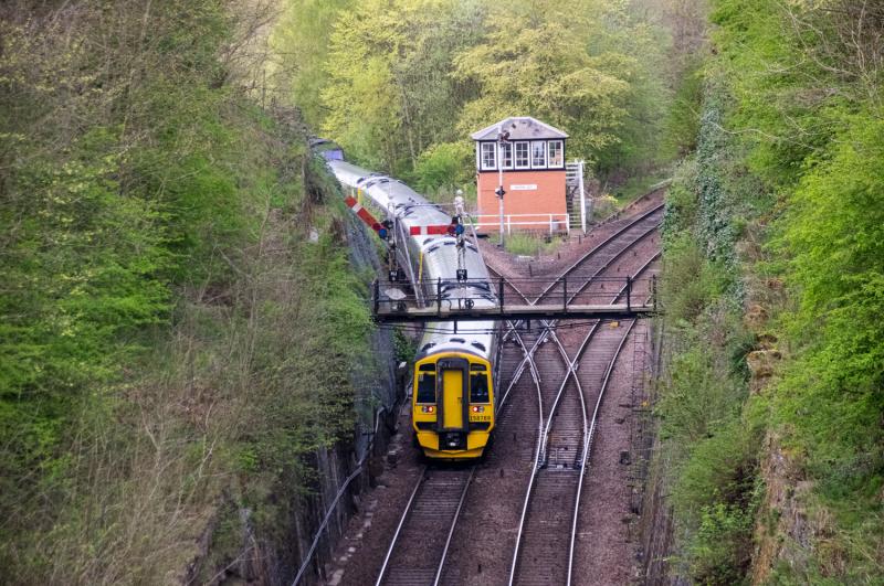 158789: 158789 takes the Ladybank line at Hilton Junction with the Blair Atholl to Edinburgh service. 47832 can just be seen approaching from the other direction with today's SRPS rail tour to Kyle of Lochalsh. Photo of 158789