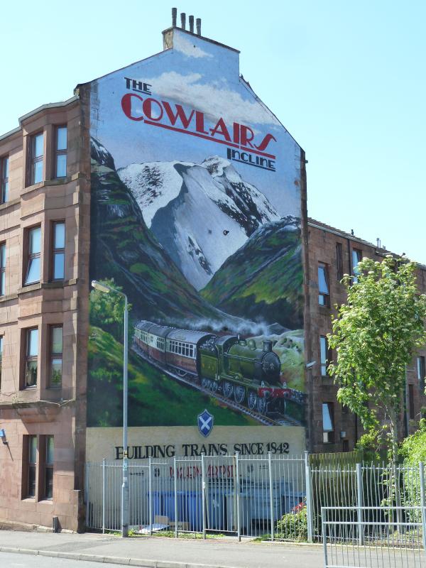 Cowlairs Incline: Noticed this mural on tenement adjacent to the recently demolished Gourlay Street Bridge in Springburn area. Photo of Cowlairs Incline